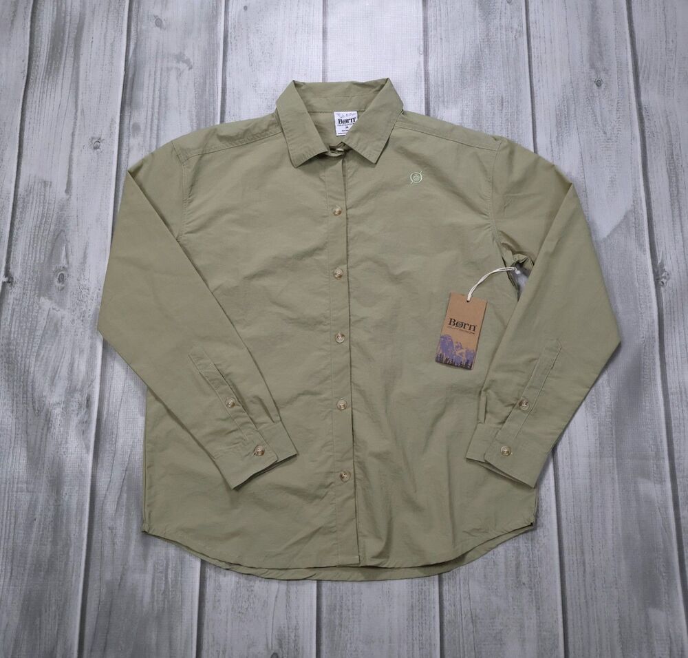 NEW Børn (Born) Outdoors Women's Button Down Shirt Olive Green 100% Nylon